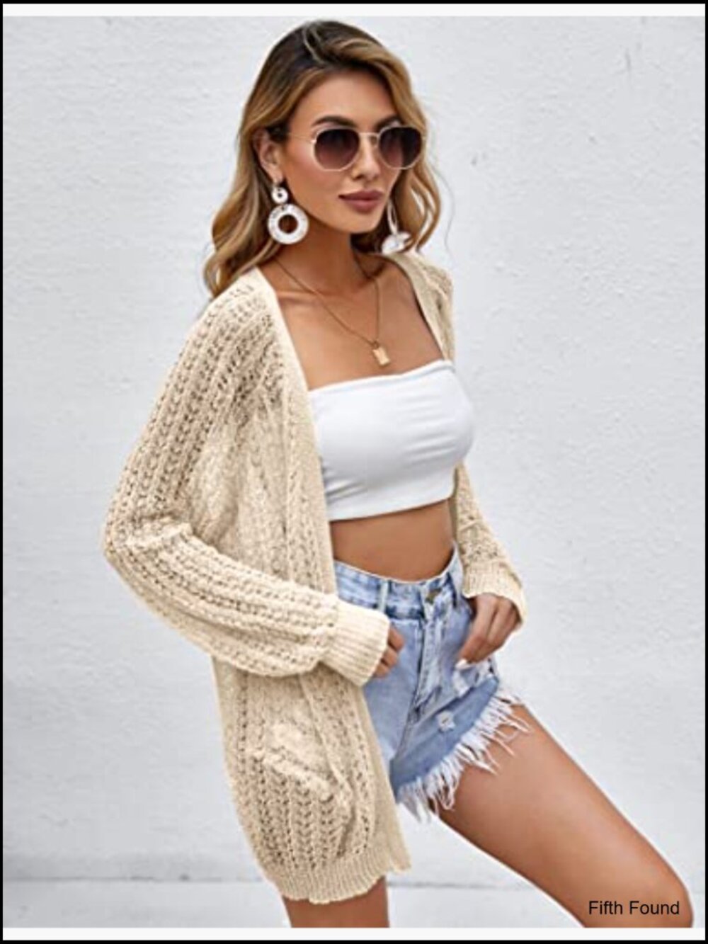 Crochet Lightweight Cardigan Cover Up Open Front Long Sleeve Summer Cardigan - Picture 3 of 7